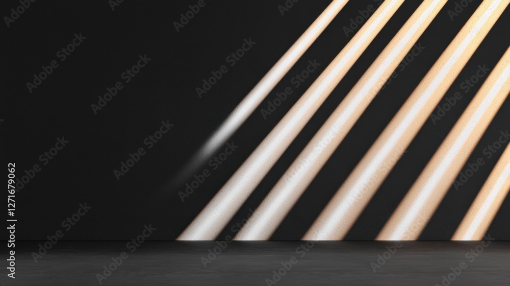 Black Studio Background Illuminated Concept, Modern Studio Space with Diagonal White Beams of Light on a Black Background Black Studio Background Illuminated Concept, Modern Studio Space with Diagonal White Beams of Light on a Black Background