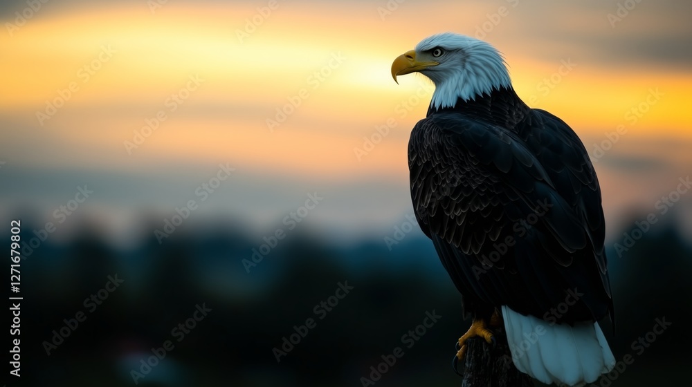 Fototapeta premium Eagle perched at sunset nature scene wildlife photography outdoors side view