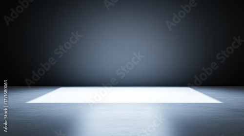 Black Studio Background Illuminated Concept, Subtle Gradient of Light in Black Studio Space with White Highlighting the Smooth Floor Surface