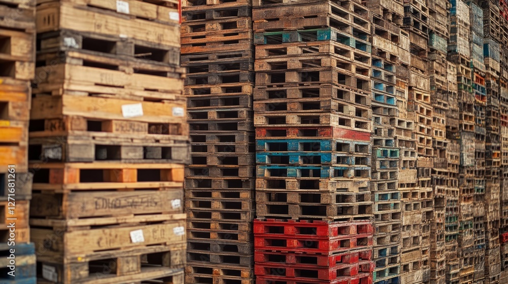 Stacked Wooden Pallets in a Warehouse: A Stunning Display of Industrial Organization Stacked Wooden Pallets in a Warehouse: A Stunning Display of Industrial Organization