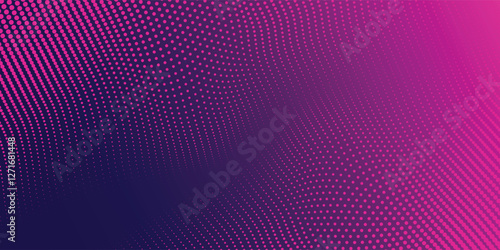Abstract pink dynamic wavy lines dots texture, dark blue background with copy space. Modern futuristic simple dot pattern. EPS10