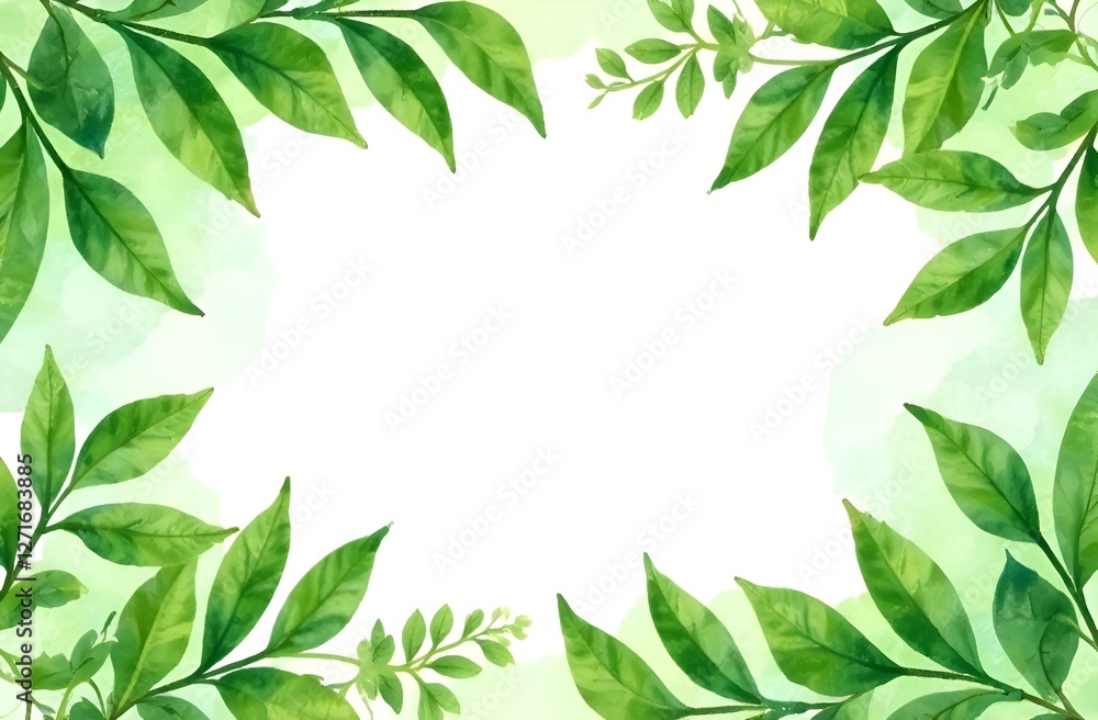 Frame made from green leaves with white background. Copy space. Frame made from green leaves with white background. Copy space.