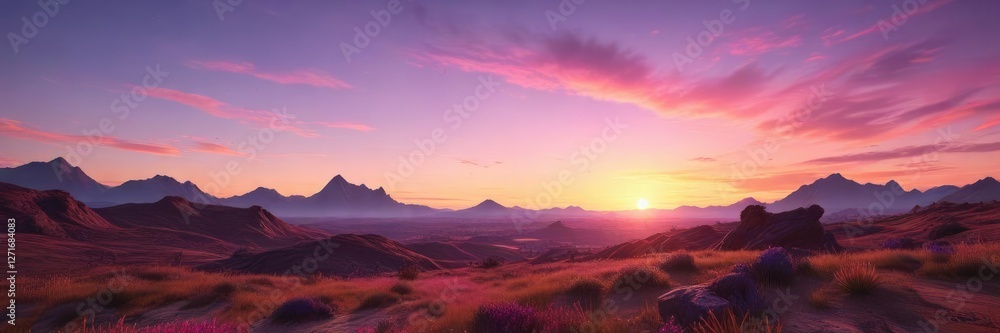 Obraz premium Sunset landscape with vibrant hues of orange, pink, and purple background , landscape, gradients, purple