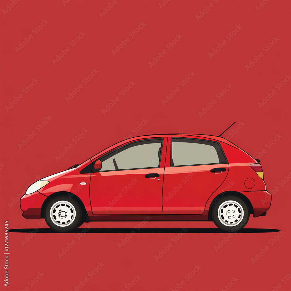 Crimson Ride: A sleek, vibrant red car stands in profile against a bold, monochromatic backdrop. Crimson Ride: A sleek, vibrant red car stands in profile against a bold, monochromatic backdrop.