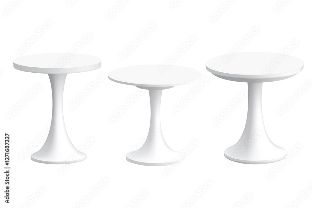 Set of White pedestal table isolated on transparent png