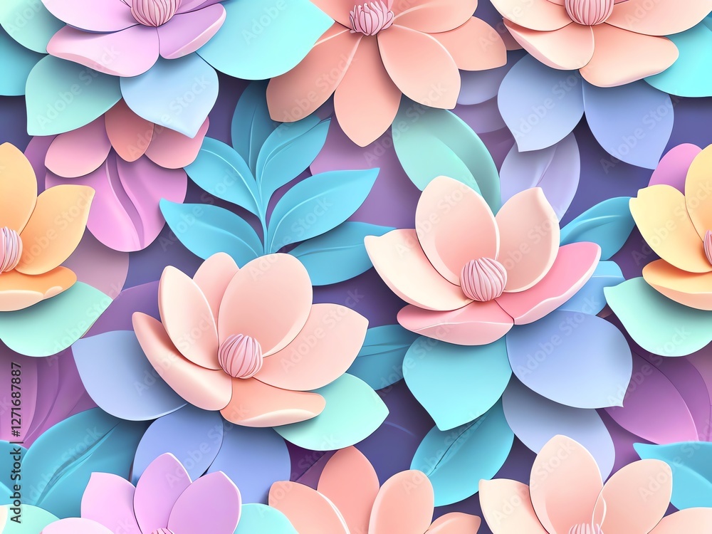 Pastel Paradise: A 3D Floral Tapestry of Delicate Blossoms Pastel Paradise: A 3D Floral Tapestry of Delicate Blossoms
