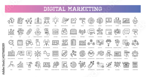 SEO and Digital marketing line icons set