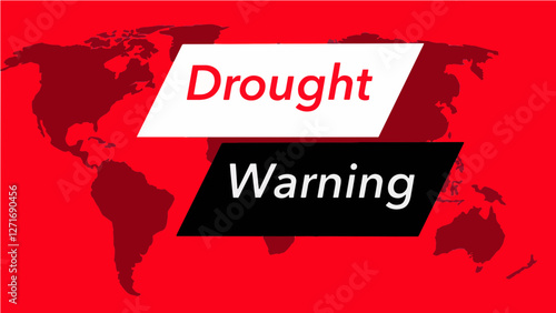 Drought warning banner. A television weather banner, known as an “over the shoulder”  is seen with a map of the world showing the United States. Colors are red, black and this is a vector graphic .
