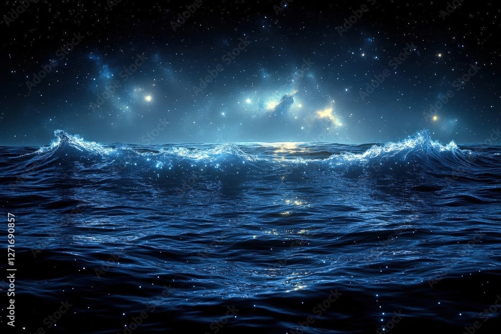 Fototapeta premium Starry Ocean At Night With Cosmic Waves