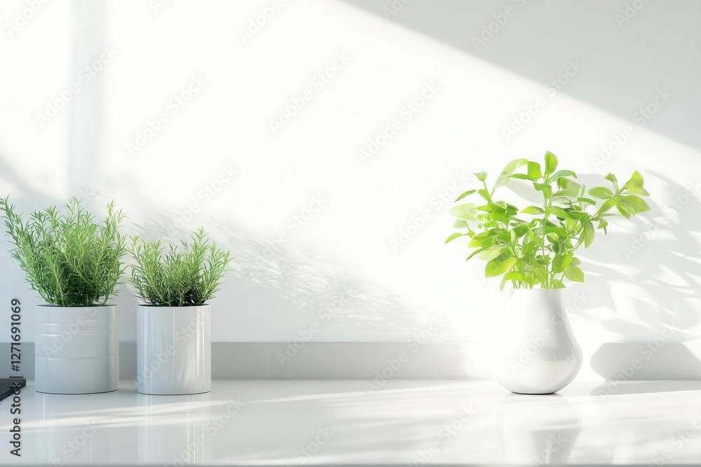 Fototapeta premium Minimal and Airy Kitchen Background with Glass Elements, Soft Sunlight, and Subtle Reflections for Fresh and Clean Atmosphere
