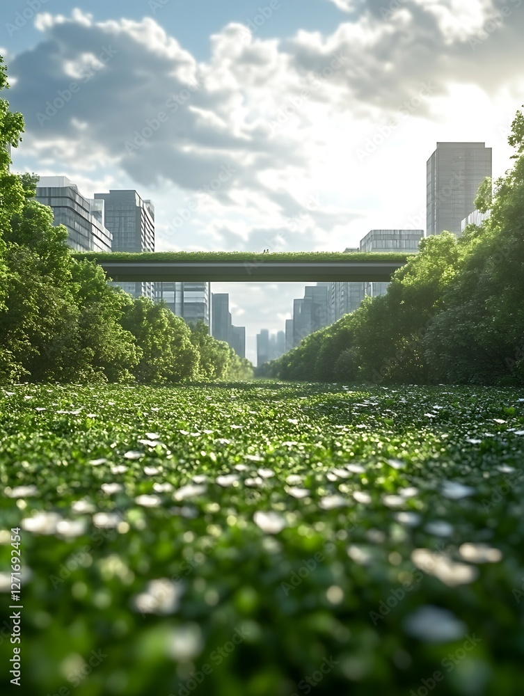 Futuristic eco-industrial park concept showcasing sustainable design and green technology in urban development.