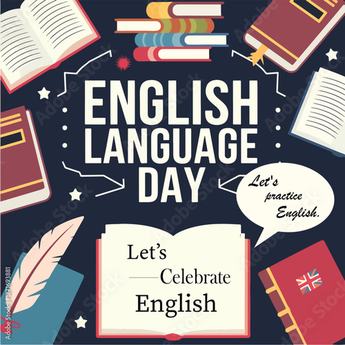 Happy English Language Day, card, poster, banner design