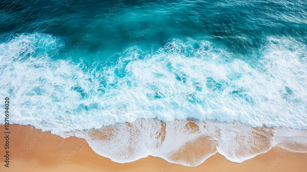Fototapeta premium Sea and beach with white waves in the turquoise ocean.
