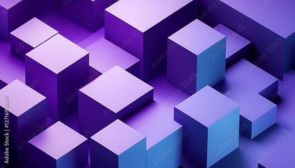 Precisely Aligned Glossy Blocks. Purple and Blue, Modern Tech Background. 3D Render. Precisely Aligned Glossy Blocks. Purple and Blue, Modern Tech Background. 3D Render.