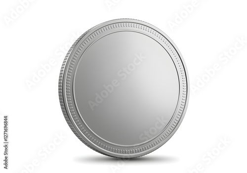 A blank silver coin icon isolated on a white background, studio lighting create with ai