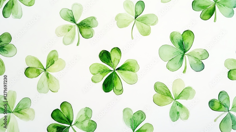 Watercolor painting of shamrock on a white background. A pattern of shamrock flowers. A sign of spring. Watercolor painting of shamrock on a white background. A pattern of shamrock flowers. A sign of spring.