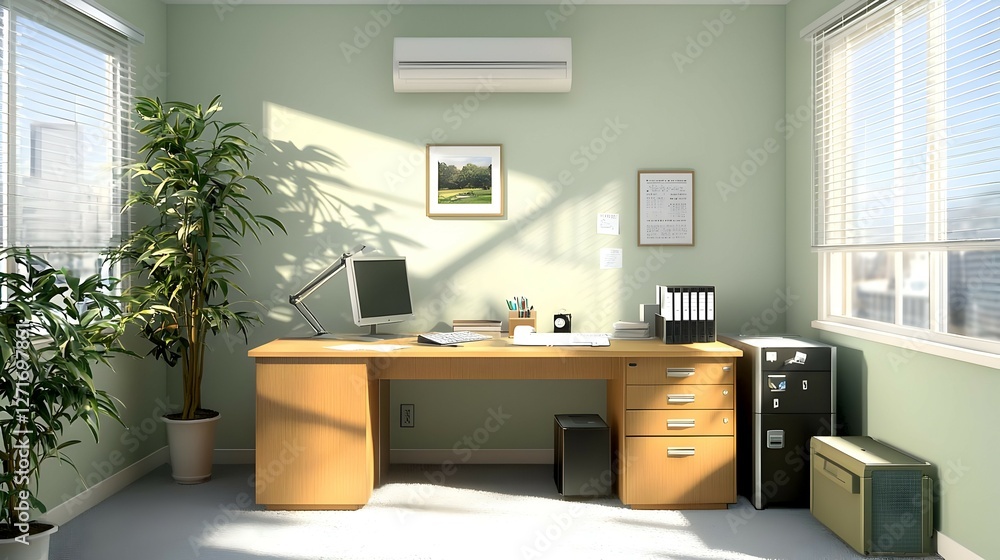Bright Modern Office Workspace with Sunlight and Plants