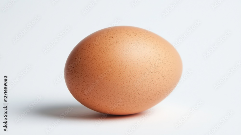 A single brown egg resting on a clean white surface. A single brown egg resting on a clean white surface.