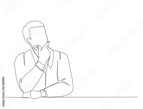 Continuous one line drawing of businessman thinking with put his finger in the chin. man pose thinking in single line draw illustration. Editable stroke.