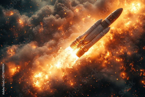 Wallpaper Mural Blazing Ascent, Rocket Soaring Through Cosmic Firestorm Atmosphere Torontodigital.ca