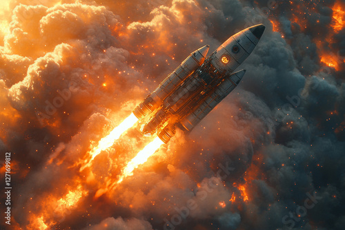 Wallpaper Mural Rocket ascending through fiery nebula, symbolizing space exploration Torontodigital.ca