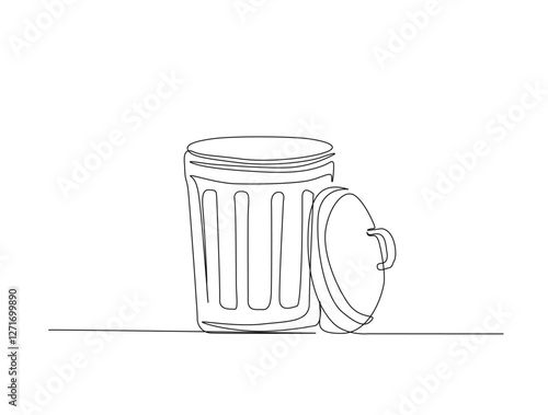 Continuous one line drawing of garbage container design. Waste container or trash can in single line draw illustration. Editable stroke.