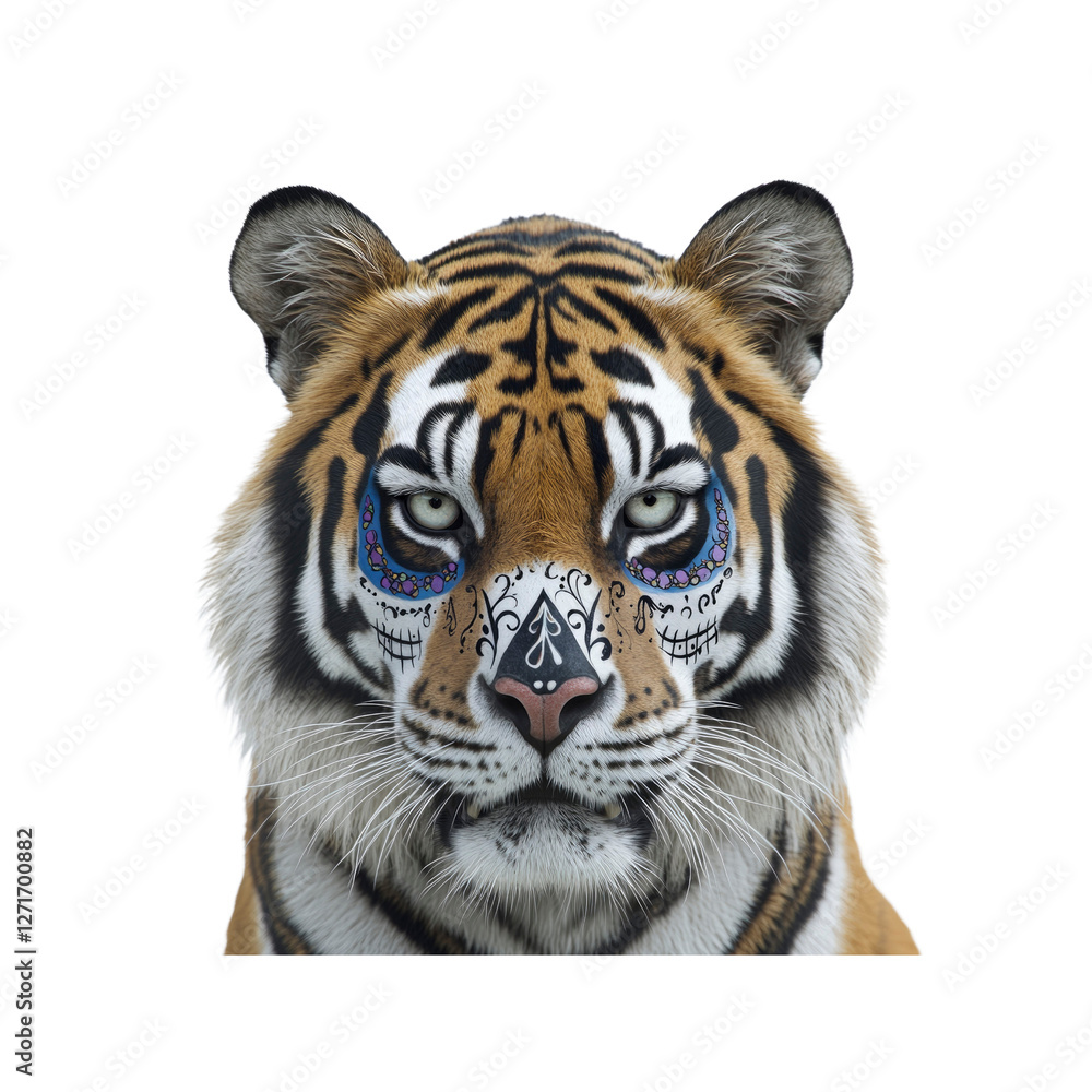 Obraz premium Majestic Tiger with Sugar Skull Face Paint - Day of the Dead