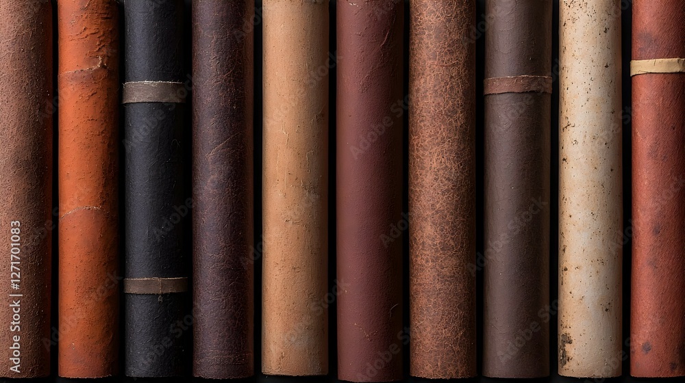 Close-Up View of Aged Book Spines in Various Shades of Brown and Red Close-Up View of Aged Book Spines in Various Shades of Brown and Red