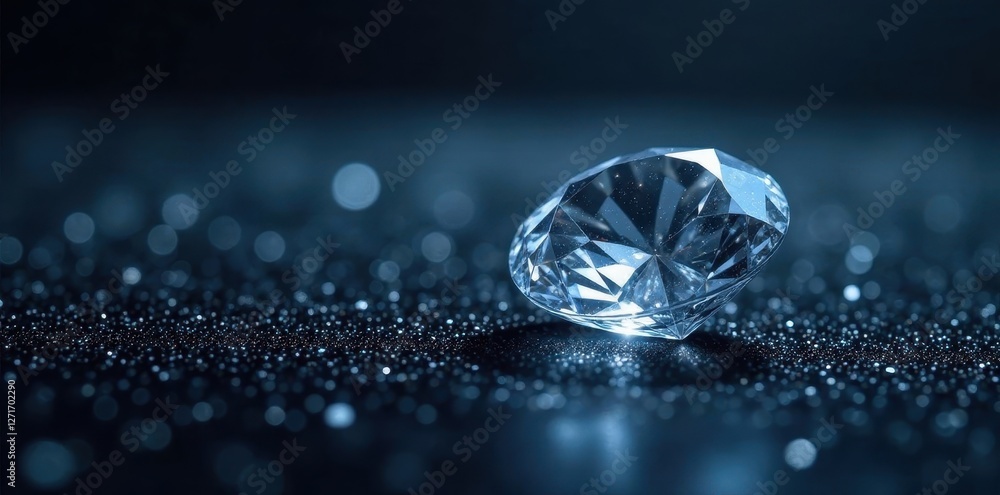 A single, brilliant diamond rests on a bed of sparkling glitter, reflecting light and showcasing its intricate facets. A single, brilliant diamond rests on a bed of sparkling glitter, reflecting light and showcasing its intricate facets.