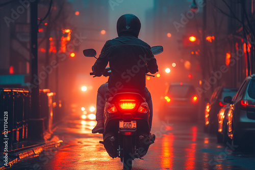 Riding into the Neon Veins of the City's Twilight Embrace