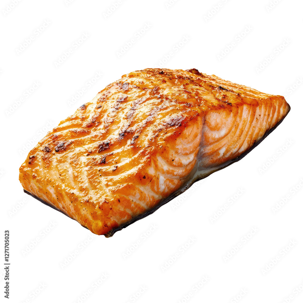 Crispy Salmon Fillet with Flaky Texture and Golden Skin on Transparent background for Culinary Inspirations Crispy Salmon Fillet with Flaky Texture and Golden Skin on Transparent background for Culinary Inspirations