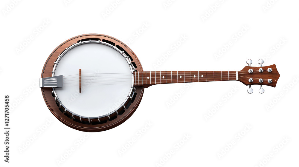 A wooden banjo with a white head