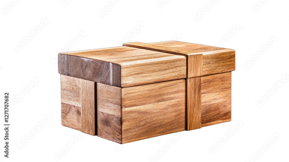 A wooden box with a lid on a white background A wooden box with a lid on a white background