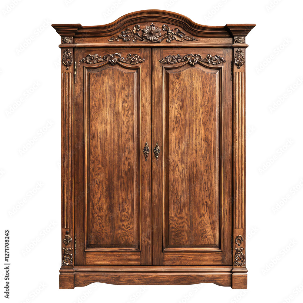 Elegant Walnut Wood Armoire with Warm Finish and Intricate Carvings Perfect for Classic Home Decor Elegant Walnut Wood Armoire with Warm Finish and Intricate Carvings Perfect for Classic Home Decor