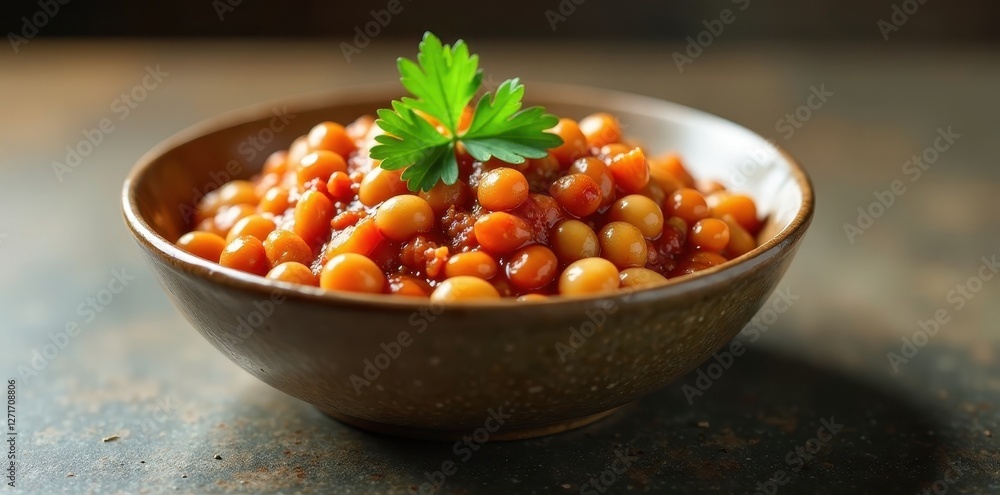Aromatic Savory Bean Stew in a Rustic Bowl, Garnished with Fresh Herbs Aromatic Savory Bean Stew in a Rustic Bowl, Garnished with Fresh Herbs