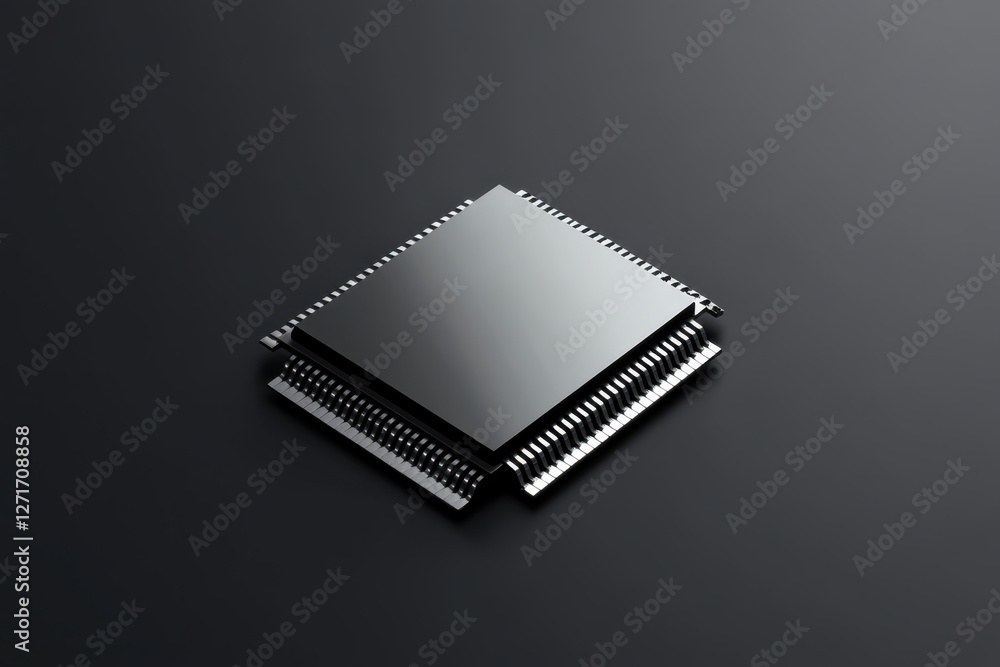 Clean and Sophisticated Silver Microchip on Dark Matte Background for Minimalist High-End Technology Branding Clean and Sophisticated Silver Microchip on Dark Matte Background for Minimalist High-End Technology Branding