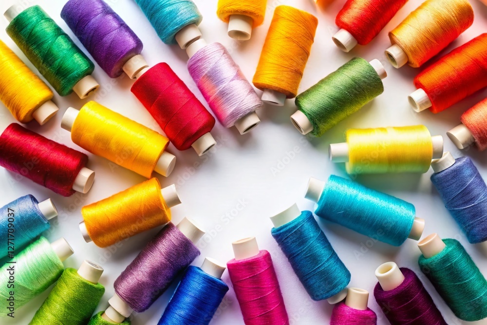Colorful Thread Spools Top View Silhouette on White Background - Craft Supplies Colorful Thread Spools Top View Silhouette on White Background - Craft Supplies
