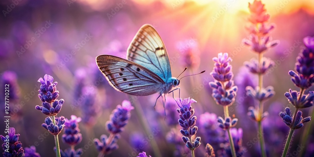 Naklejka premium Common Blue Butterfly on Lavender, Summer Meadow, Insect, Nature, Wildlife Photography