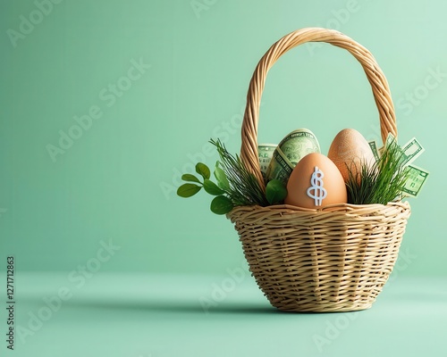 An Easter basket filled with different currency symbols, symbolizing global investment opportunities photo