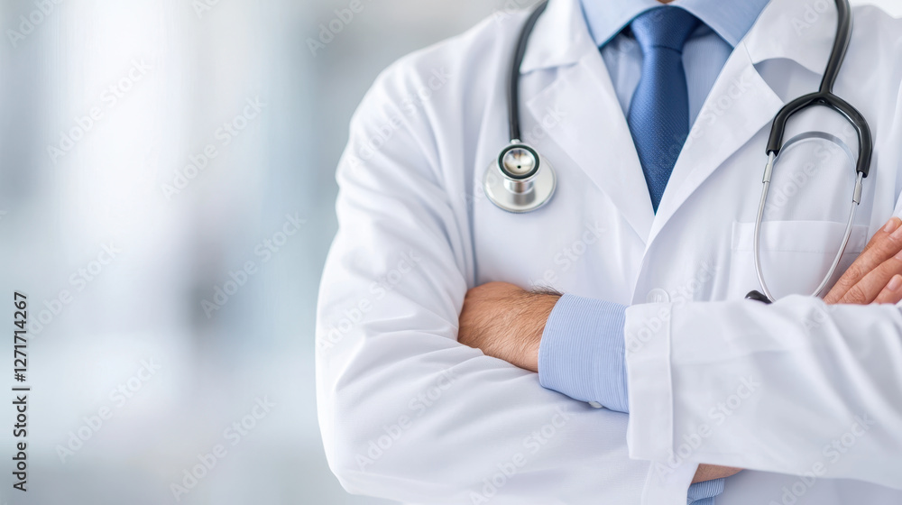 Building Strong and Supportive Health Networks. Doctor with stethoscope and crossed arms, professional attire Building Strong and Supportive Health Networks. Doctor with stethoscope and crossed arms, professional attire