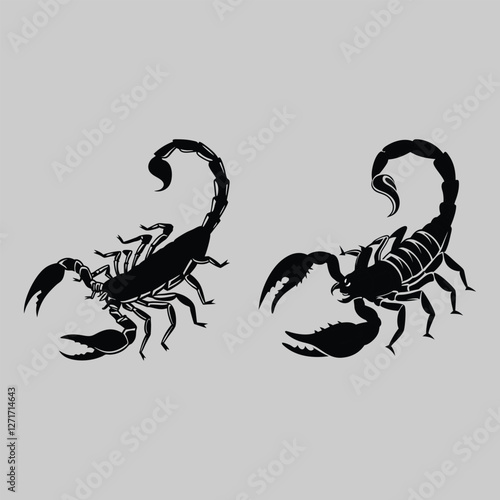 a scorpion with its tail raised. silhouette vector design art and illustration