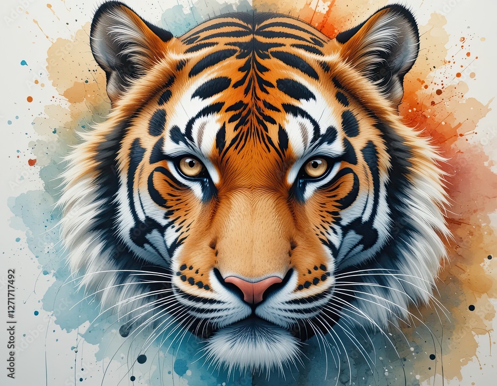 Obraz premium Close-up tiger's head watercolor illustration