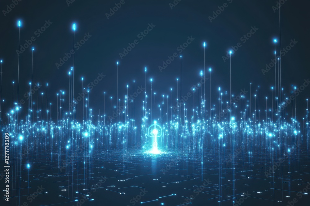 Futuristic Digital Illustration of Central Microchip with Glowing Data Particles Symbolizing Connectivity and AI Processing Futuristic Digital Illustration of Central Microchip with Glowing Data Particles Symbolizing Connectivity and AI Processing