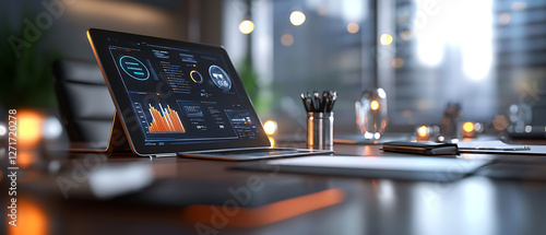 Futuristic boardroom with advanced ai tools and holographic displays urban office digital workspace modern design professional environment