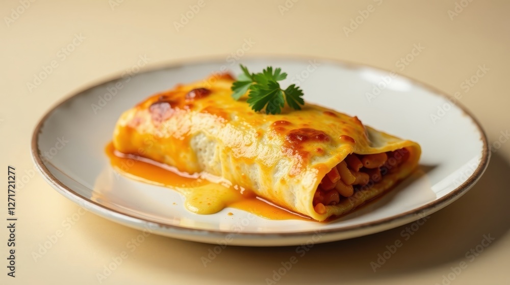Aromatic Baked Pasta Encased in a Flaky, Golden-Brown Crust, Served on a Simple Plate with Fresh Parsley Garnish Aromatic Baked Pasta Encased in a Flaky, Golden-Brown Crust, Served on a Simple Plate with Fresh Parsley Garnish