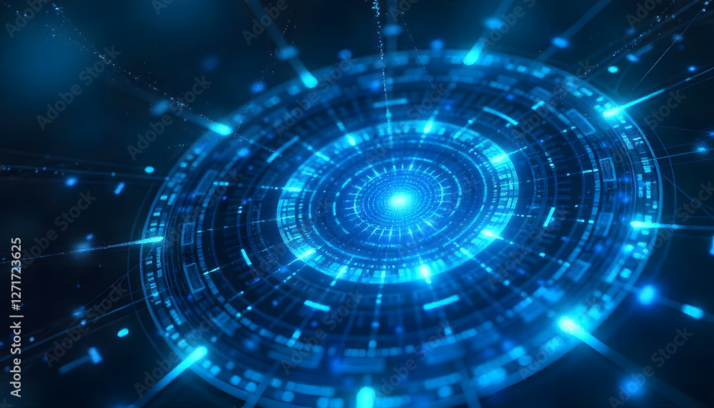 Obraz premium Abstract digital vortex, blue technology background