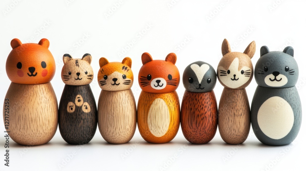 Wooden toy animals collection featuring various species in vibrant colors for childrens play and education Wooden toy animals collection featuring various species in vibrant colors for childrens play and education