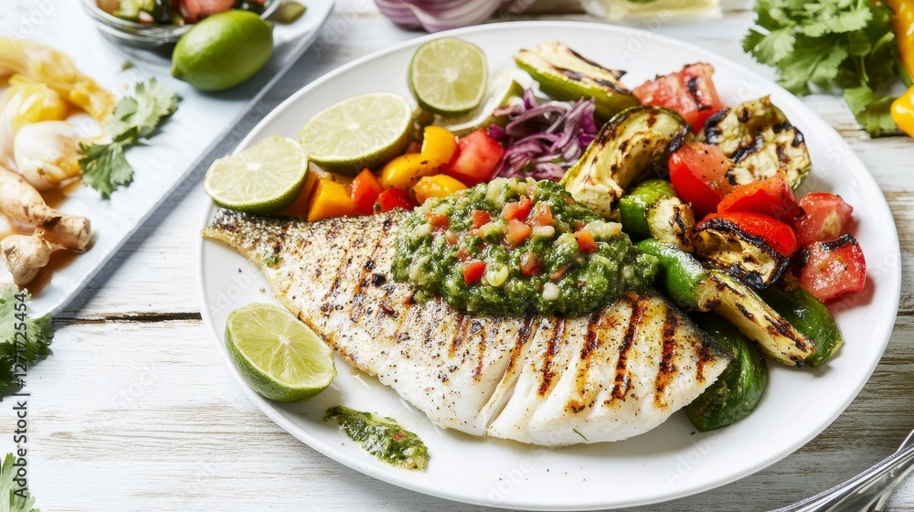Grilled Fish with Vegetables and Lime Salsa: A Healthy and Delicious Meal Grilled Fish with Vegetables and Lime Salsa: A Healthy and Delicious Meal