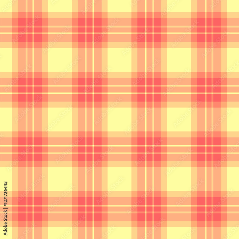 Vibrant pastel plaid pattern in yellow and coral. Perfect for textile design, website backgrounds, or cheerful branding. This seamless texture evokes feelings of warmth, happiness, and springtime. Vibrant pastel plaid pattern in yellow and coral. Perfect for textile design, website backgrounds, or cheerful branding. This seamless texture evokes feelings of warmth, happiness, and springtime.