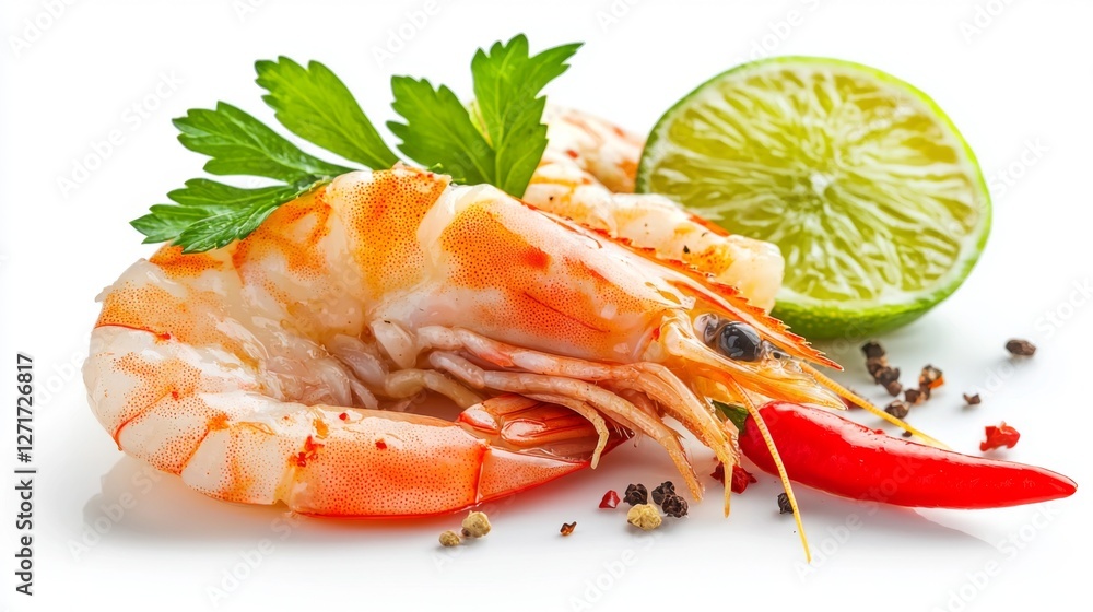 A single shrimp dipped in Tom Yum Goong broth, garnished with a red chili and lime leaf, isolated on white. --chaos 20 --ar 16:9 --quality 2 --v 6.1 Job ID: ba0c4dca-16e1-4360-a158-7e8ac6b0586e A single shrimp dipped in Tom Yum Goong broth, garnished with a red chili and lime leaf, isolated on white. --chaos 20 --ar 16:9 --quality 2 --v 6.1 Job ID: ba0c4dca-16e1-4360-a158-7e8ac6b0586e